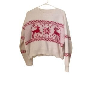 Shein Women's Sweater Size L Red Reindeer Cream Cropped